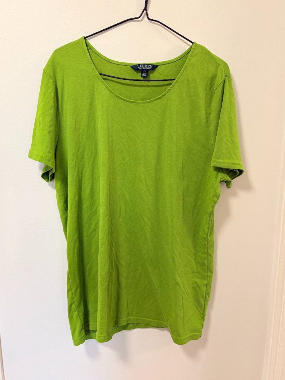 LL BEAN Plus Size T-Shirt Cotton Green Chartreuse Size 2X Scoop Neck